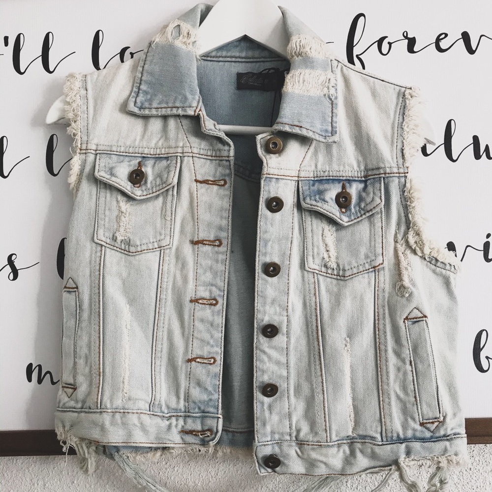 Em&Lee Boutique Denim Distressed Vest
